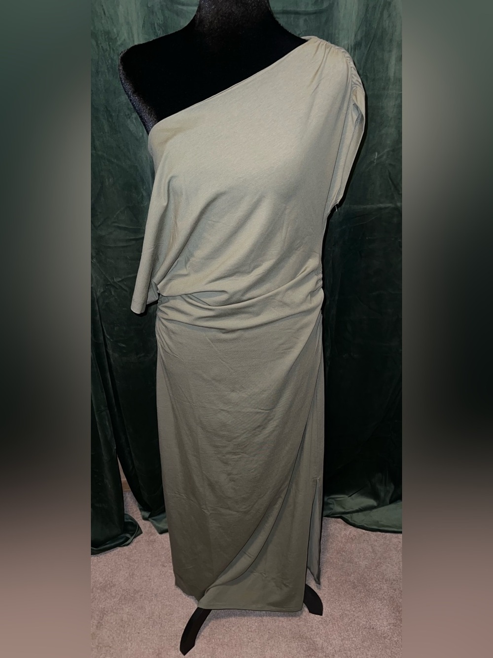 NWT - LOFT Olive Green Off-Shoulder Dress - Picture 3 of 7